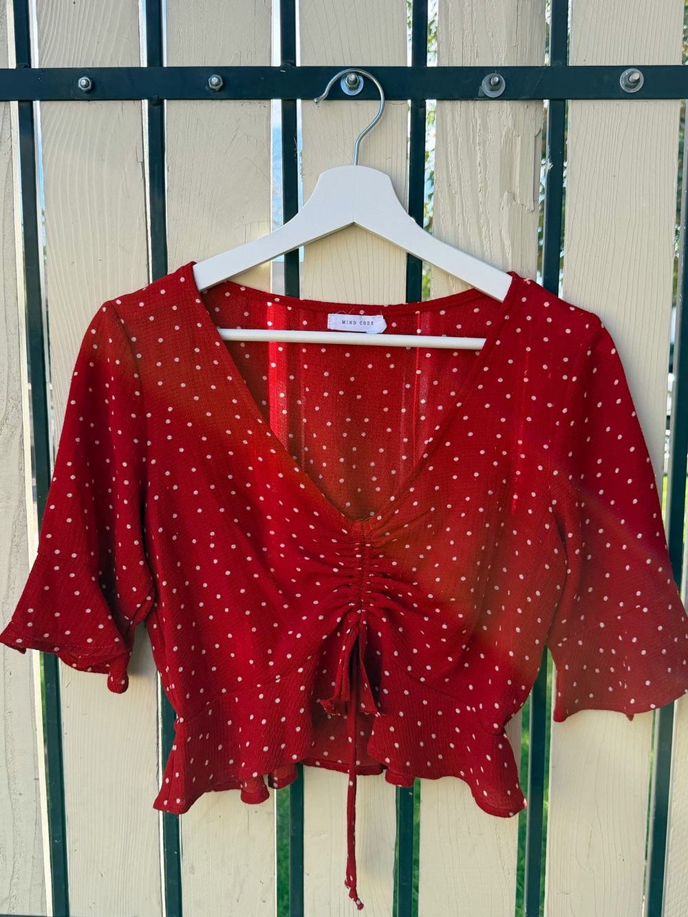 Fashion Q | Mind Code Red Polka Dot Tie-Front Crop Top